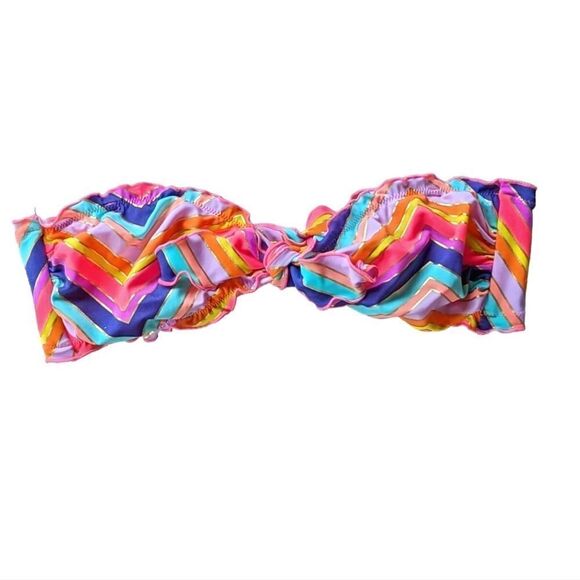 Victoria's Secret Y2K Vintage Rainbow Foil Ruffle Chevron Stripe Bikini Set NWOT - Picture 6 of 10